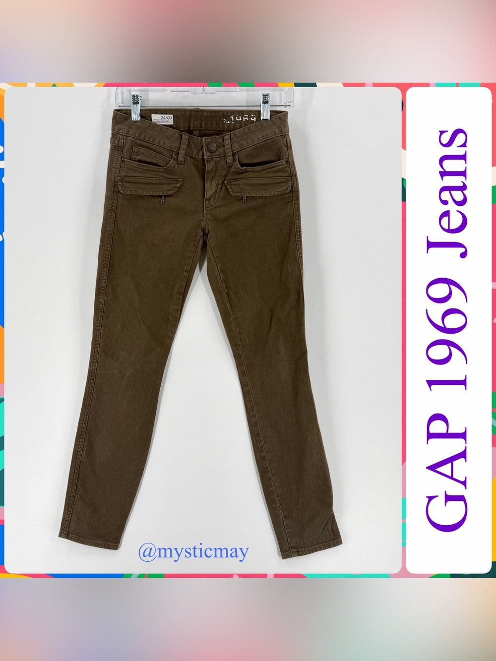GAP 1969 Olive Green Brown Zip Pocket ALWAYS SKINNY Denim Jeans Size 24 / 00